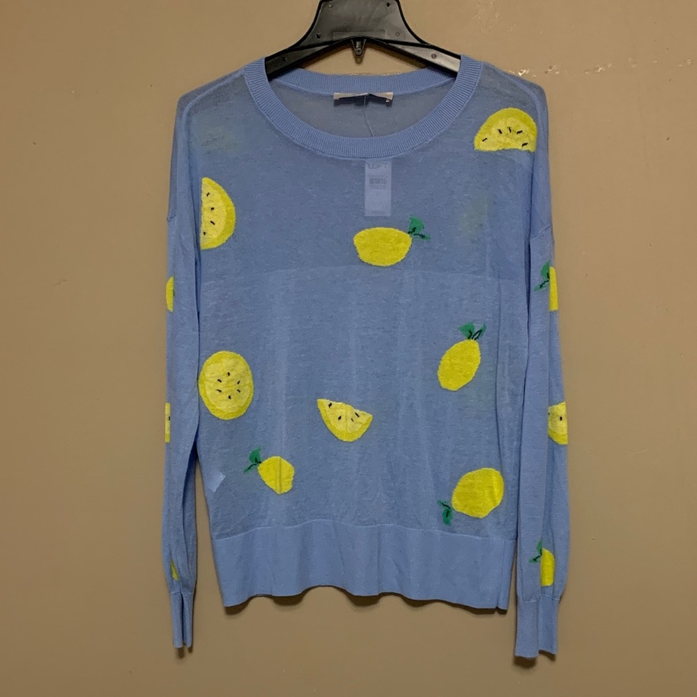 LOFT Women’s Lemon Medium Soft Blue Long Sleeve Crewneck Pullover Sweater Preppy